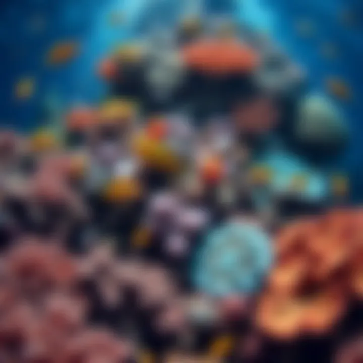 A vibrant coral reef teeming with diverse marine life, showcasing underwater ecosystems.