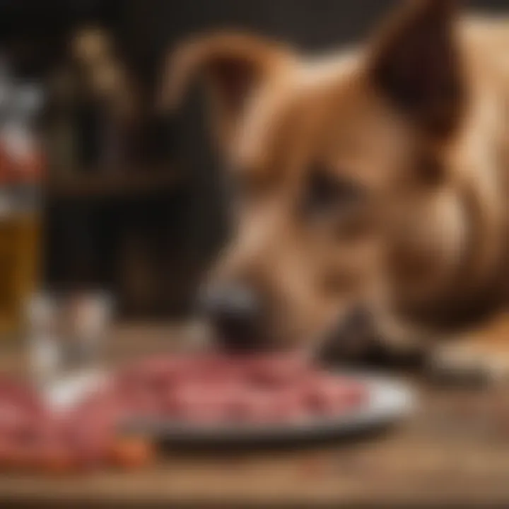 Healthy dog enjoying a raw beef meal