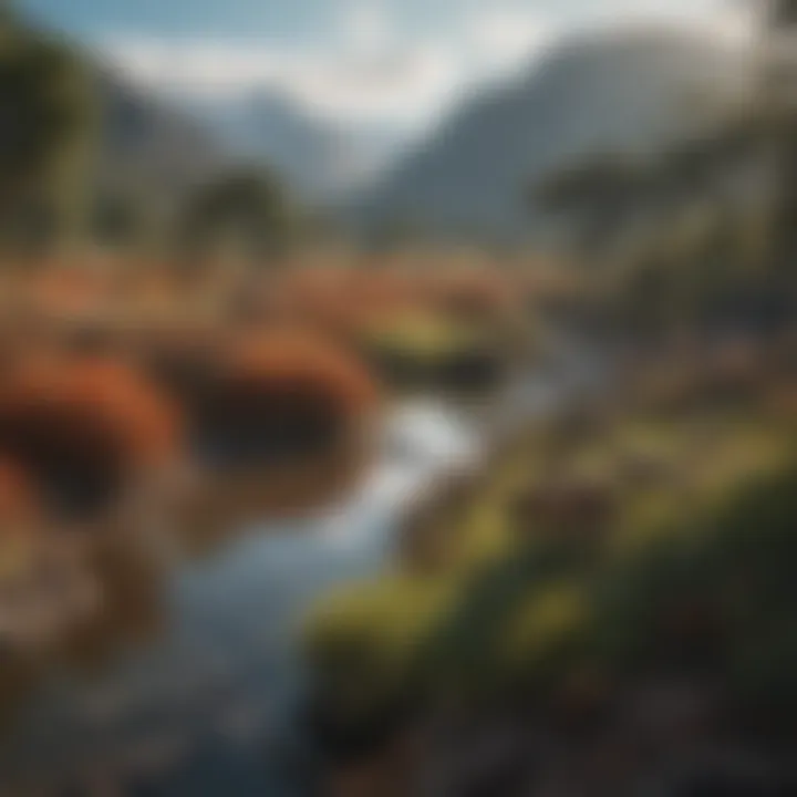 An illustration of a hornero's habitat, depicting a typical South American landscape
