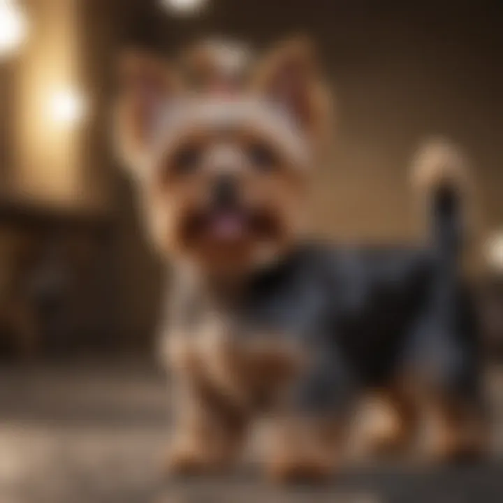 A little Yorkie dog engaging in a training session