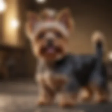 Training Yorkie A little Yorkie dog engaging in a training session