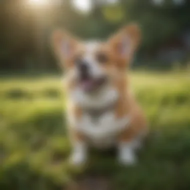 Playful Mini Corgi in Nature Mini Corgi sitting playfully on a grassy field