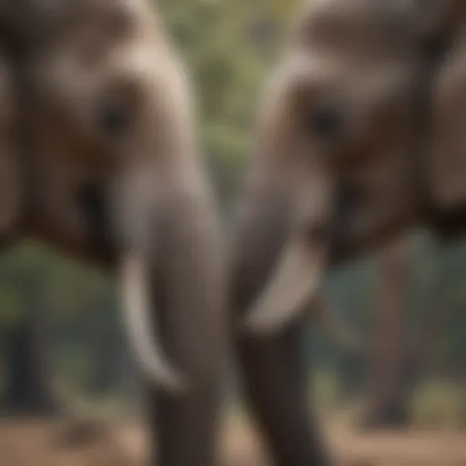 A close-up view of a pair of elephants showcasing their affectionate bond