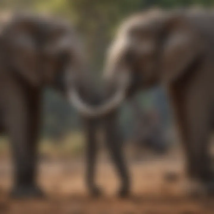 An elephant pair engaged in protective behavior towards each other