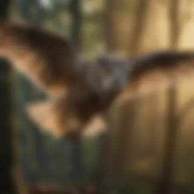 An owl in flight, demonstrating its impressive wingspan and hunting prowess