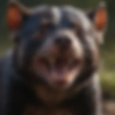 Close-up of a Tasmanian Devil Close-up of a Tasmanian devil, highlighting its distinct facial structure.