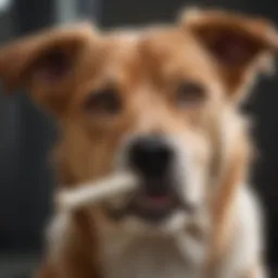 A dog enthusiastically chewing on a hard chew bone, showcasing dental health benefits