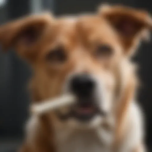 A dog enthusiastically chewing on a hard chew bone, showcasing dental health benefits