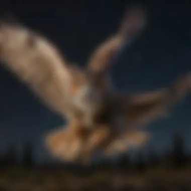 A hunting owl soaring through the night sky, ready to catch its prey.