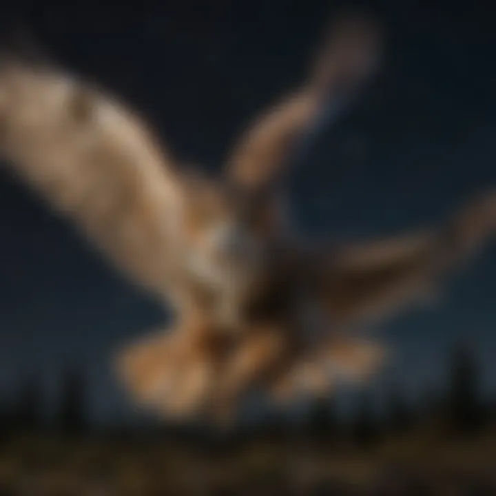 A hunting owl soaring through the night sky, ready to catch its prey.