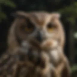 An owl perched silently, showcasing its keen eyesight and camouflage abilities.