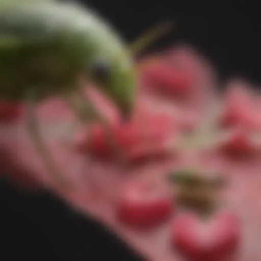 Close-up view of aphids on rose petals