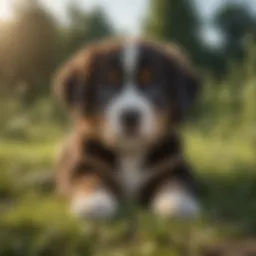 St. Bernese puppy playing in the grass