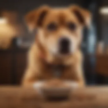 Happy senior dog enjoying a bowl of food