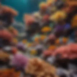 A vibrant coral reef teeming with colorful fish species.