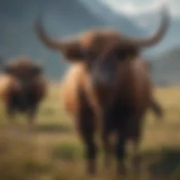A majestic wild oxen roaming in a vast grassland