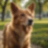 A close-up of a dog with glossy fur enjoying a walk in the park, symbolizing mobility and joint health.