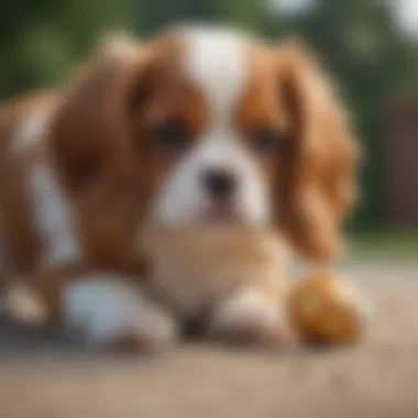 Positive Reinforcement in Training Owner guiding Cavalier King Charles Spaniel puppy with a treat