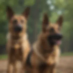 A Belgian Malinois and German Shepherd mix demonstrating obedience during training.