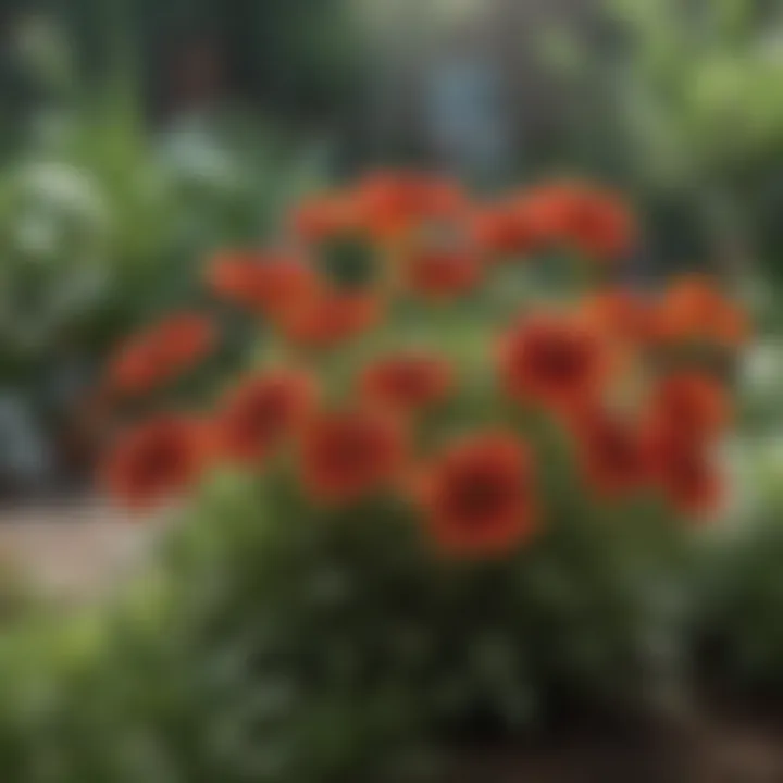 A close-up view of annual flowers in a scenic garden setting, highlighting their seasonal beauty.