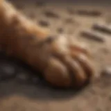 Close-up of a dog's paw showing dirt and debris