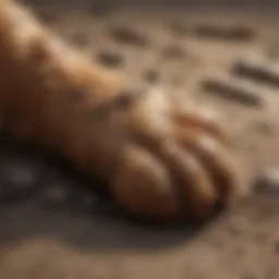 Close-up of a dog's paw showing dirt and debris