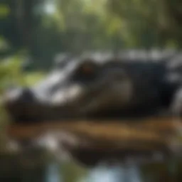 Alligator basking in the sun by the water