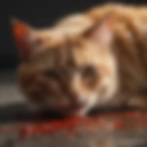 Close-up of blood-stained cat feces