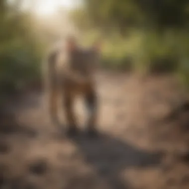 Bobcat track in a natural setting surrounded by vegetation