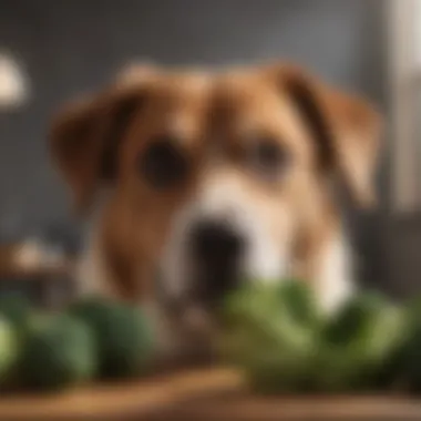 Dog Enjoying Broccoli Dog happily eating broccoli