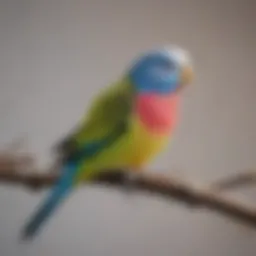 A vibrant budgie perched on a branch, showcasing its colorful feathers.