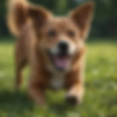 Healthy Dog at Play A happy dog playing in the grass, free from discomfort
