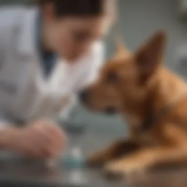 Veterinary Assessment for Diarrhea Causes A veterinarian examining a dog to assess health issues contributing to diarrhea