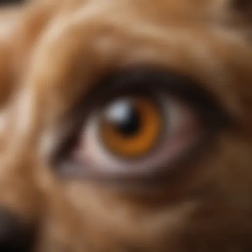 Close-up view of a dog's eye exhibiting excessive discharge