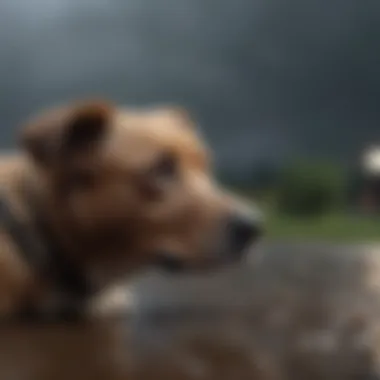 A dog displaying signs of anxiety during a thunderstorm, illustrating fear responses.