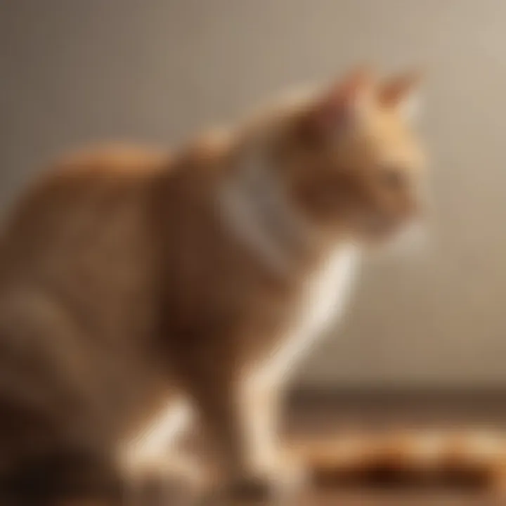 A serene cat sitting with its tail twitching, reflecting various emotions.