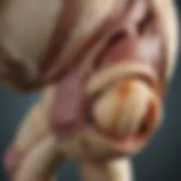 Anatomy of a dog's knee joint showing the cranial cruciate ligament.