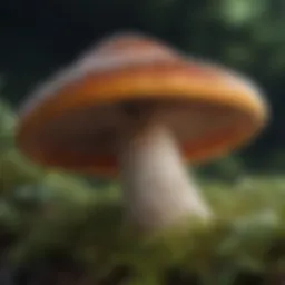 Close-up view of a vibrant gilled mushroom showcasing its unique cap and gills.