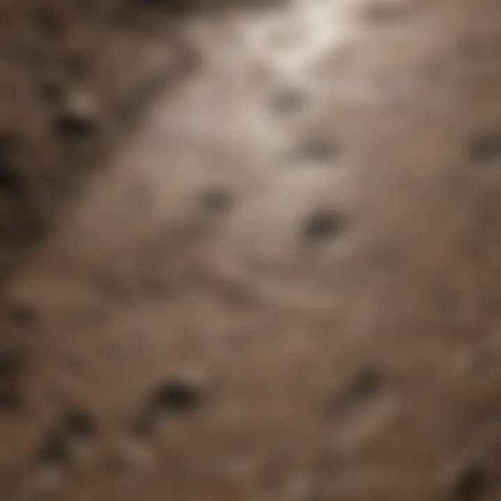Close-up view of raccoon tracks in soft mud