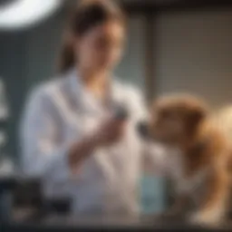A veterinarian performing a pregnancy scan on a dog using ultrasound technology.