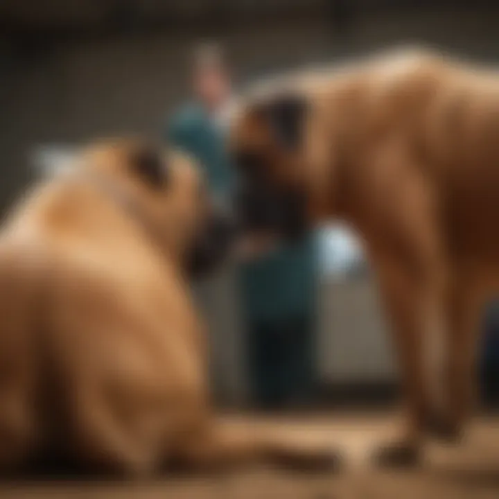 Veterinarian examining a Bull Mastiff