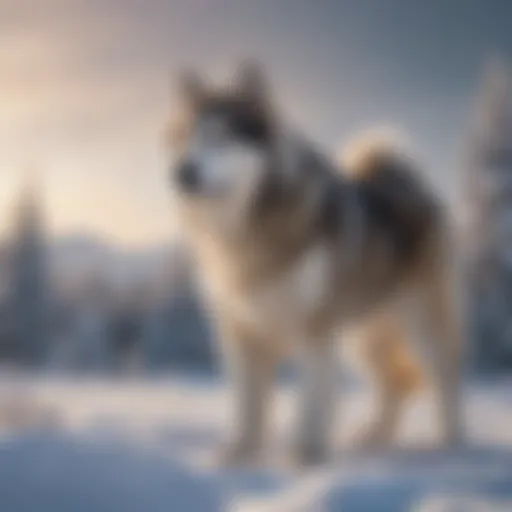 Majestic Alaskan Malamute in a snowy landscape