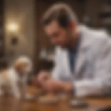 A veterinarian examining a puppy's nutrition needs