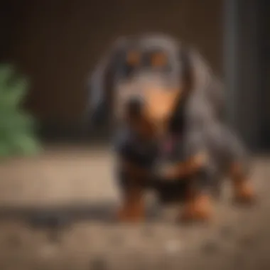 A Dapple Dachshund puppy engaging in a training session