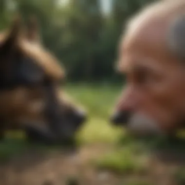 Watchful Eye: Owner's Concern Dog owner observing their pet