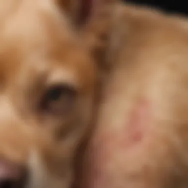 Close-up view of a dog's skin showing signs of cancerous growth