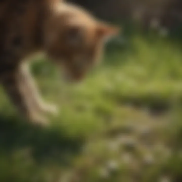 Close-up of grass with cat paw prints