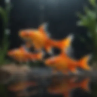 Goldfish Feeding Behavior A vibrant aquarium showcasing goldfish actively feeding on pellets
