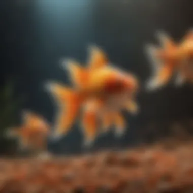Comparison of different types of goldfish food pellets displayed in a pet store