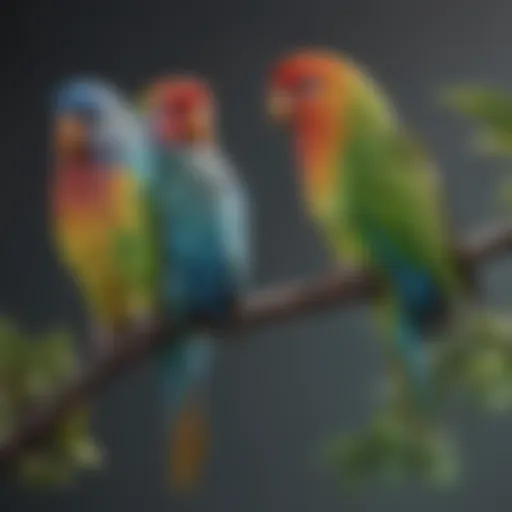 Colorful parakeets perched on a branch